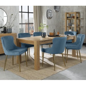 Bentley Designs Turin Light Oak 6-10 Seater Dining Table With 8 Cezanne Petrol Blue Velvet Matt Gold Plated Legs Chairs Bentley Designs Turin Light Oak 6-10 Seater Dining Table With 8 Cezanne Petrol Blue Velvet Matt Gold Plated Legs Chairs