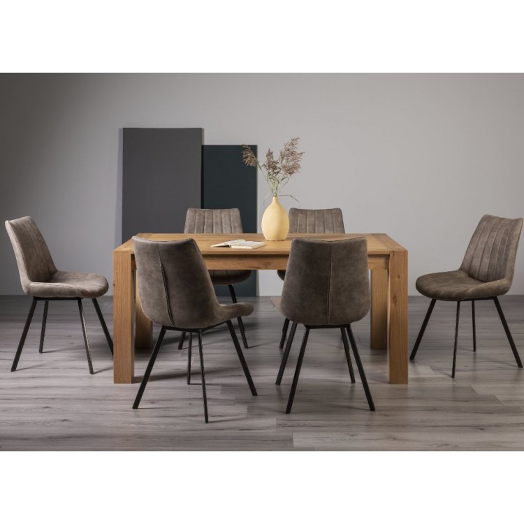 Bentley Designs Turin Light Oak 6 Seater Dining Table With 6 Fontana Tan Faux Suede Fabric Chairs