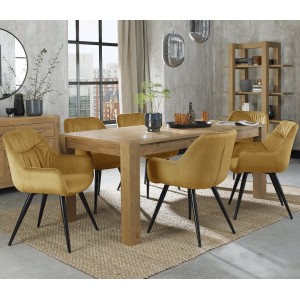 Bentley Designs Turin Light Oak Large 6-8 Seater Rectangular Dining Table With 6 Dali Mustard Velvet Fabric Chairs Bentley Designs Turin Light Oak Large 6-8 Seater Rectangular Dining Table With 6 Dali Mustard Velvet Fabric Chairs