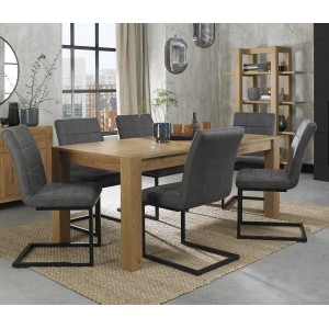 Bentley Designs Turin Light Oak6-10 Seater Dining Table With 6 Lewis Distressed Dark Grey Fabric Cantilever Chairs