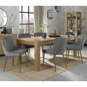 Bentley Designs Turin Light Oak 6-10 Seater Dining Table With 8 Cezanne Grey Velvet Matt Gold Plated Legs Chairs Bentley Designs Turin Light Oak 6-10 Seater Dining Table With 8 Cezanne Grey Velvet Matt Gold Plated Legs Chairs