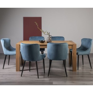 Bentley Designs Turin Light Oak 6 Seater Dining Table With 6 Cezanne Petrol blue Velvet Fabric Chairs Bentley Designs Turin Light Oak 6 Seater Dining Table With 6 Cezanne Petrol blue Velvet Fabric Chairs