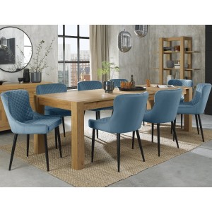 Bentley Designs Turin Light Oak 6-10 Seater Dining Table With 8 Cezanne Petrol Blue Velvet Fabric Chairs Bentley Designs Turin Light Oak 6-10 Seater Dining Table With 8 Cezanne Petrol Blue Velvet Fabric Chairs