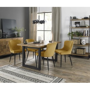 Bentley Designs Indus Rustic Oak 4-6 Seater Dining Table With 4 Cezanne Mustard Velvet Fabric Chairs Bentley Designs Indus Rustic Oak 4-6 Seater Dining Table With 4 Cezanne Mustard Velvet Fabric Chairs