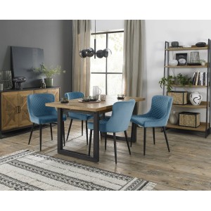 Bentley Designs Indus Rustic Oak 4-6 Seater Dining Table With 4 Cezanne Petrol Blue Velvet Fabric Chairs Bentley Designs Indus Rustic Oak 4-6 Seater Dining Table With 4 Cezanne Petrol Blue Velvet Fabric Chairs