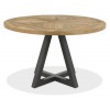 Bentley Designs Indus Rustic Oak 4 Seater Round Dining Table With 4 Dali Petrol Blue Velvet Fabric Chairs