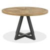 Bentley Designs Indus Rustic Oak 4 Seater Round Dining Table With 4 Cezanne Grey Velvet Fabric Chairs