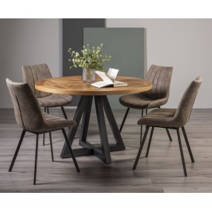 Bentley Designs Indus Rustic Oak 4 Seater Round Dining Table With 4 Fontana Tan Faux Suede Fabric Chairs Bentley Designs Indus Rustic Oak 4 Seater Round Dining Table With 4 Fontana Tan Faux Suede Fabric Chairs