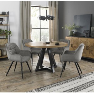 Bentley Designs Indus Rustic Oak 4 Seater Round Dining Table With 4 Dali Grey Velvet Fabric Chairs Bentley Designs Indus Rustic Oak 4 Seater Round Dining Table With 4 Dali Grey Velvet Fabric Chairs
