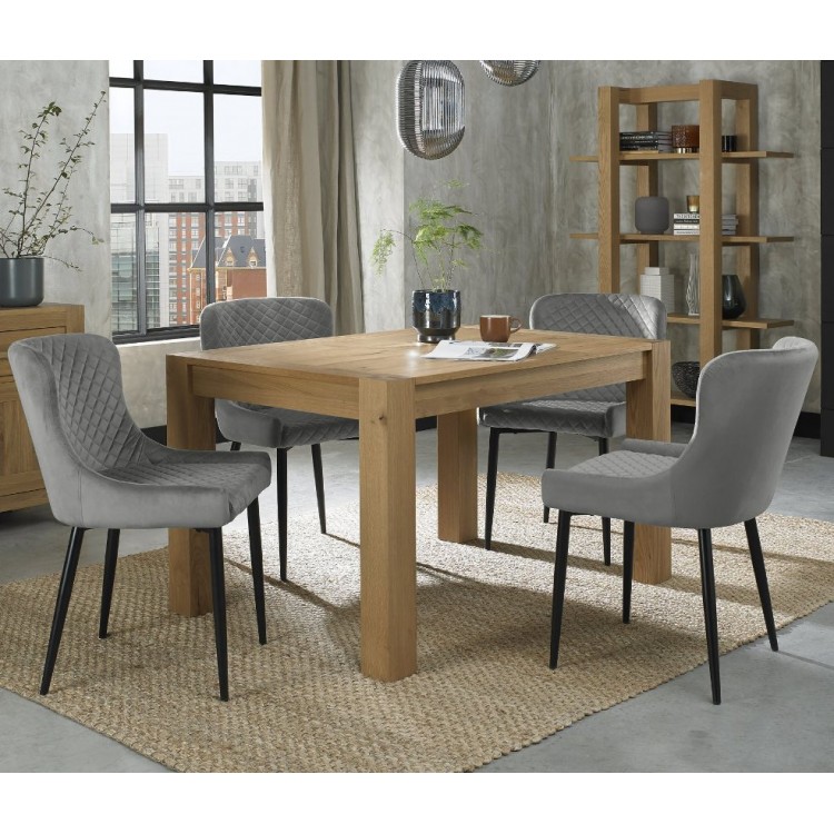 Bentley Designs Turin Light Oak 4-6 Seater Rectangular Dining Table With 4 Cezanne Grey Velvet Fabric Chairs