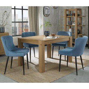 Bentley Designs Turin Light Oak 4-6 Seater Rectangular Dining Table With 4 Cezanne Petrol Blue Velvet Fabric Chairs Bentley Designs Turin Light Oak 4-6 Seater Rectangular Dining Table With 4 Cezanne Petrol Blue Velvet Fabric Chairs