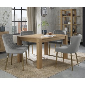Bentley Designs Turin Light Oak 4-6 Seater Dining Table With 4 Cezanne Grey Velvet Fabric Gold Plated Chairs Bentley Designs Turin Light Oak 4-6 Seater Dining Table With 4 Cezanne Grey Velvet Fabric Gold Plated Chairs