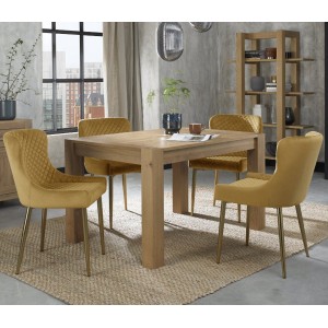 Bentley Designs Turin Light Oak 4-6 Seater Dining Table With 4 Cezanne Mustard Velvet Fabric Gold Plated Chairs Bentley Designs Turin Light Oak 4-6 Seater Dining Table With 4 Cezanne Mustard Velvet Fabric Gold Plated Chairs