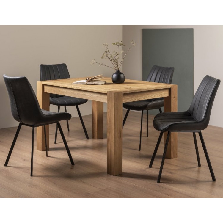 Bentley Designs Turin Light Oak 4-6 Seater Dining Table With 4 Fontana Dark Grey Faux Suede Chairs