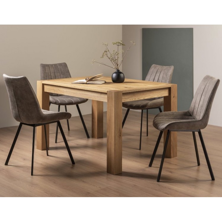 Bentley Designs Turin Light Oak 4-6 Seater Dining Table With 4 Fontana Tan Faux Suede Chairs