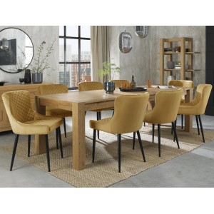 Bentley Designs Turin Light Oak 6-10 Seater Dining Table With 8 Cezanne Mustard Velvet Fabric Chairs Bentley Designs Turin Light Oak 6-10 Seater Dining Table With 8 Cezanne Mustard Velvet Fabric Chairs