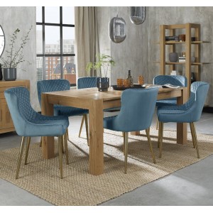 Bentley Designs Turin Light Oak 6-8 Seater Dining Table With 6 Cezanne Petrol Blue Velvet Matt Gold Plated Legs Chairs Bentley Designs Turin Light Oak 6-8 Seater Dining Table With 6 Cezanne Petrol Blue Velvet Matt Gold Plated Legs Chairs