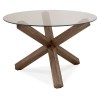 Bentley Designs Turin Clear Tempered Glass 4 Seater Dark Oak Legs Dining Table With 4 Dali Grey Velvet Fabric Chairs