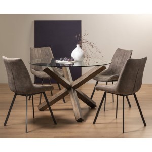Bentley Designs Turin Clear Tempered Glass 4 Seater Dark Oak Legs Dining Table With 4 Fontana Tan Faux Suede Fabric Chairs Bentley Designs Turin Clear Tempered Glass 4 Seater Dark Oak Legs Dining Table With 4 Fontana Tan Faux Suede Fabric Chairs