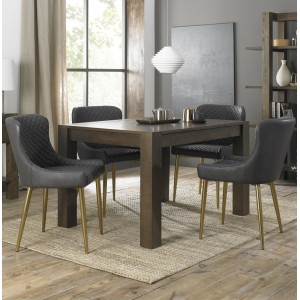 Bentley Designs Turin Dark Oak Furniture 4 to 6 Rectangular Dining Table With 4 Cezanne Dark Grey Faux Matt Gold Plated Legs Chairs Bentley Designs Turin Dark Oak Furniture 4 to 6 Rectangular Dining Table With 4 Cezanne Dark Grey Faux Matt Gold Plated Legs Chairs