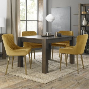 Bentley Designs Turin Dark Oak Furniture 4 to 6 Rectangular Dining Table With 4 Cezanne Mustard Velvet Matt Gold Plated Legs Chairs Bentley Designs Turin Dark Oak Furniture 4 to 6 Rectangular Dining Table With 4 Cezanne Mustard Velvet Matt Gold Plated Legs Chairs