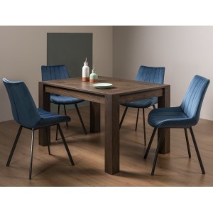Bentley Designs Turin Dark Oak 4-6 Seater Dining Table With 4 Fontana Blue Velvet Fabric Chairs Bentley Designs Turin Dark Oak 4-6 Seater Dining Table With 4 Fontana Blue Velvet Fabric Chairs