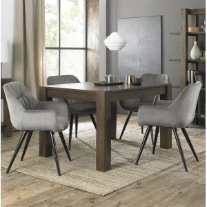 Bentley Designs Turin Dark Oak 4-6 Seater Dining Table With 4 Dali Grey Velvet Fabric Chairs Bentley Designs Turin Dark Oak 4-6 Seater Dining Table With 4 Dali Grey Velvet Fabric Chairs