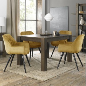 Bentley Designs Turin Dark Oak 4-6 Seater Dining Table With 4 Dali Mustard Velvet Fabric Chairs Bentley Designs Turin Dark Oak 4-6 Seater Dining Table With 4 Dali Mustard Velvet Fabric Chairs
