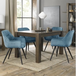 Bentley Designs Turin Dark Oak 4-6 Seater Dining Table With 4 Dali Petrol Blue Velvet Fabric Chairs Bentley Designs Turin Dark Oak 4-6 Seater Dining Table With 4 Dali Petrol Blue Velvet Fabric Chairs