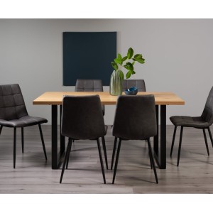 Bentley Designs Ramsay Rustic Oak Effect Melamine 6 Seater U Leg Dining Table with 6  Mondrian Dark Grey Faux Leather Chairs Bentley Designs Ramsay Rustic Oak Effect Melamine 6 Seater U Leg Dining Table with 6  Mondrian Dark Grey Faux Leather Chairs