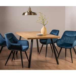 Bentley Designs Ramsay Rustic Oak Effect Melamine 6 Seater Dining Table with 4 Dali Petrol Blue Velvet Fabric Chairs Bentley Designs Ramsay Rustic Oak Effect Melamine 6 Seater Dining Table with 4 Dali Petrol Blue Velvet Fabric Chairs
