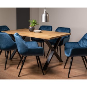 Bentley Designs Ramsay Rustic Melamine X Leg 6 Seater Dining Table With 6 Dali Petrol Blue Velvet Fabric Chairs Bentley Designs Ramsay Rustic Melamine X Leg 6 Seater Dining Table With 6 Dali Petrol Blue Velvet Fabric Chairs
