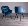 Bentley Designs Ramsay Rustic Melamine 6 Seater U Leg Dining Table With 6 Dali Petrol Blue Velvet Fabric Chairs