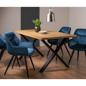 Bentley Designs Ramsay Rustic Melamine X Leg 6 Seater Dining Table  With 4 Dali Petrol Blue Velvet Fabric Chairs Bentley Designs Ramsay Rustic Melamine X Leg 6 Seater Dining Table  With 4 Dali Petrol Blue Velvet Fabric Chairs