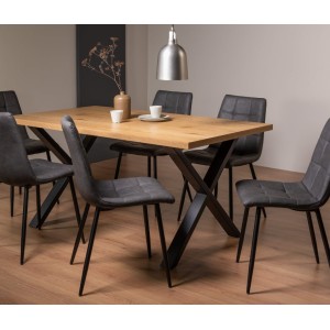 Bentley Designs Ramsay Rustic Melamine 6 Seater X Leg Dining Table With 6 Mondrian Dark Grey Faux Leather Chairs Bentley Designs Ramsay Rustic Melamine 6 Seater X Leg Dining Table With 6 Mondrian Dark Grey Faux Leather Chairs