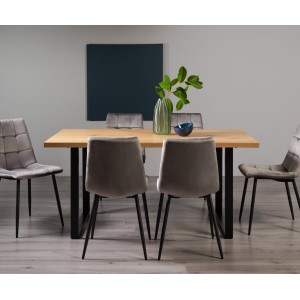 Bentley Designs Ramsay Rustic Oak Effect Melamine 6 Seater U Leg Dining Table With Mondrian 6 Grey Velvet Fabric Chairs Bentley Designs Ramsay Rustic Oak Effect Melamine 6 Seater U Leg Dining Table With Mondrian 6 Grey Velvet Fabric Chairs