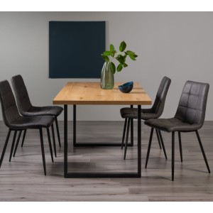 Bentley Designs Ramsay Rustic Oak Effect Melamine 6 Seater U Leg Dining Table with 4  Mondrian Dark Grey Faux Leather Chairs Bentley Designs Ramsay Rustic Oak Effect Melamine 6 Seater U Leg Dining Table with 4  Mondrian Dark Grey Faux Leather Chairs