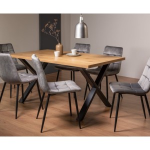 Bentley Designs Ramsay Rustic Melamine 6 Seater X Leg Dining Table With 6 Mondrian Grey Velvet Fabric Chairs Bentley Designs Ramsay Rustic Melamine 6 Seater X Leg Dining Table With 6 Mondrian Grey Velvet Fabric Chairs