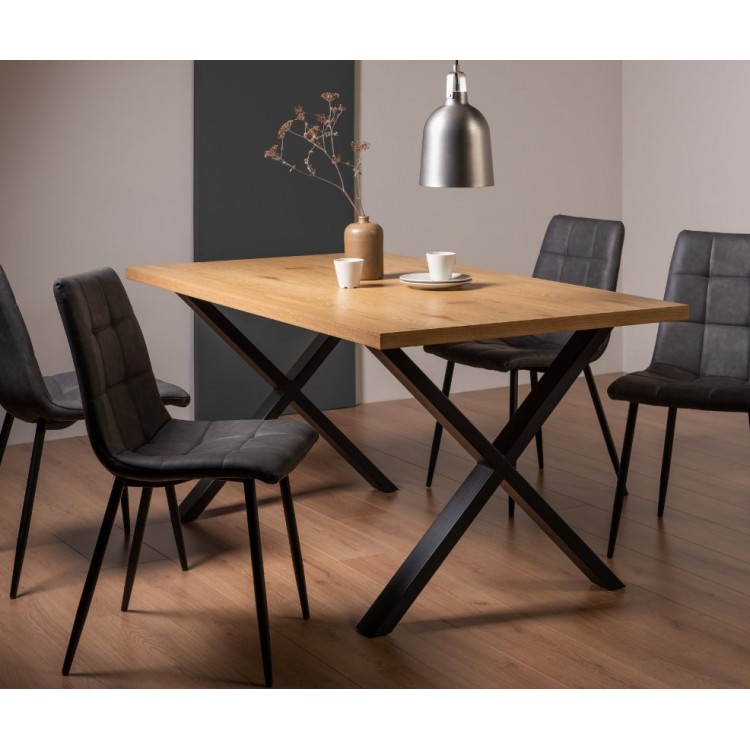 Bentley Designs Ramsay Rustic Melamine 6 Seater X Leg Dining Table With 4 Mondrian Dark Grey Faux Leather Chairs