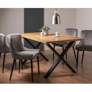 Bentley Designs Ramsay Rustic Oak Effect Melamine 6 Seater X Leg Dining Table With 4 Cezanne Grey Velvet Fabric Chairs Bentley Designs Ramsay Rustic Oak Effect Melamine 6 Seater X Leg Dining Table With 4 Cezanne Grey Velvet Fabric Chairs