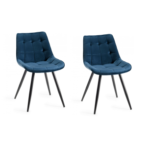 Bentley Designs Seurat Furniture Blue Velvet Fabric Chairs Pair