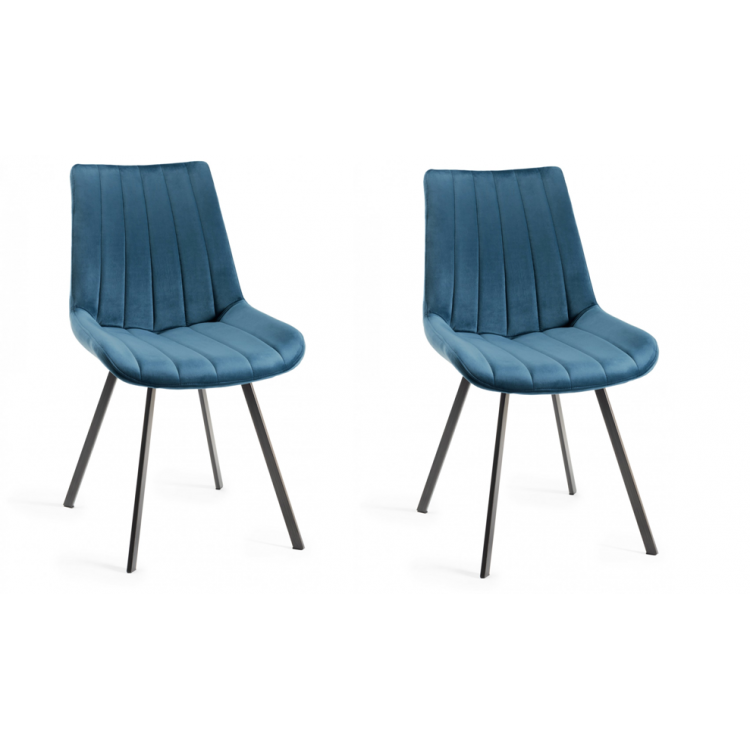 Bentley Designs Fontana Furniture Blue Velvet Fabric Chairs Pair
