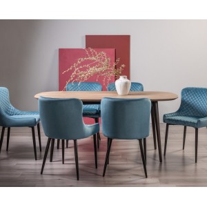 Bentley Designs Vintage Weathered Oak 6 Seater Oval Dining Table with 6 Cezanne Petrol Blue Velvet Fabric Chairs Bentley Designs Vintage Weathered Oak 6 Seater Oval Dining Table with 6 Cezanne Petrol Blue Velvet Fabric Chairs