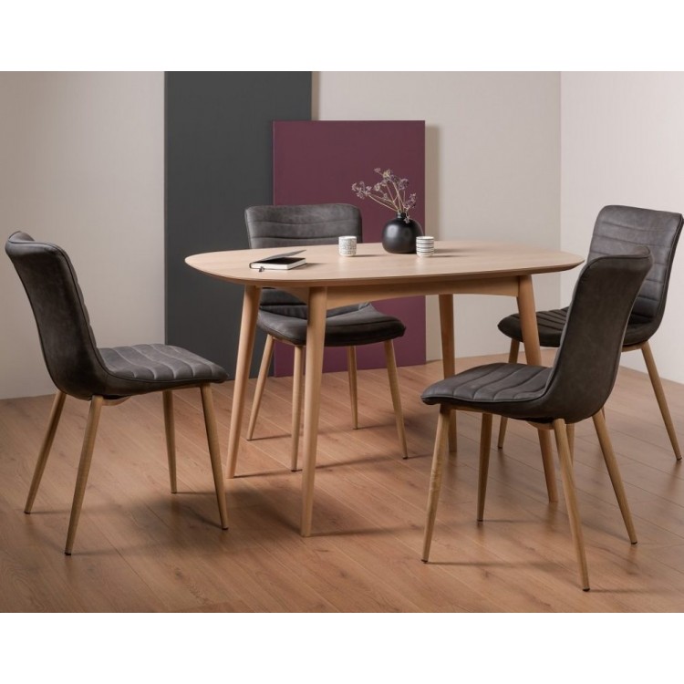 Bentley Designs Dansk Scandi Oak 4 Seater Dining Table With 4 Eriksen Grey Faux Leather Chairs