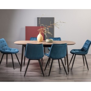 Bentley Designs Vintage Weathered Oak 6-8 Seater Oval Dining Table with 6 Seurat Blue Velvet Fabric Chairs Bentley Designs Vintage Weathered Oak 6-8 Seater Oval Dining Table with 6 Seurat Blue Velvet Fabric Chairs