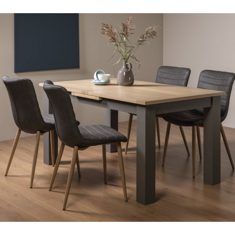 Bentley Designs Oakham Scandi Oak 4-6 Seater Dining Table with 4 Eriksen Dark Grey Faux Leather Chairs