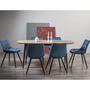 Bentley Designs Vintage Weathered Oak 6 Seater Oval Dining Table with 6 Seurat Blue Velvet Fabric Chairs Bentley Designs Vintage Weathered Oak 6 Seater Oval Dining Table with 6 Seurat Blue Velvet Fabric Chairs