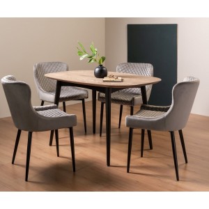 Bentley Designs Vintage Weathered Oak Furniture 4 Seater Oval Dining Table with 4 Cezanne Grey Velvet Fabric Chairs Bentley Designs Vintage Weathered Oak Furniture 4 Seater Oval Dining Table with 4 Cezanne Grey Velvet Fabric Chairs