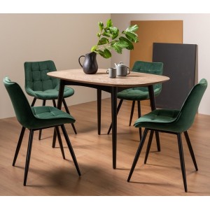Bentley Designs Vintage Weathered Oak 4 Seater Oval Dining Table with 4 Seurat Green Velvet  Fabric Chairs Bentley Designs Vintage Weathered Oak 4 Seater Oval Dining Table with 4 Seurat Green Velvet  Fabric Chairs