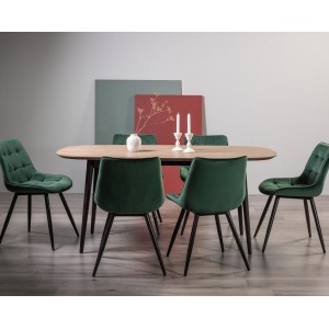 Bentley Designs Vintage Weathered Oak 6 Seater Oval Dining Table with 6 Seurat Green Velvet Fabric Chairs Bentley Designs Vintage Weathered Oak 6 Seater Oval Dining Table with 6 Seurat Green Velvet Fabric Chairs